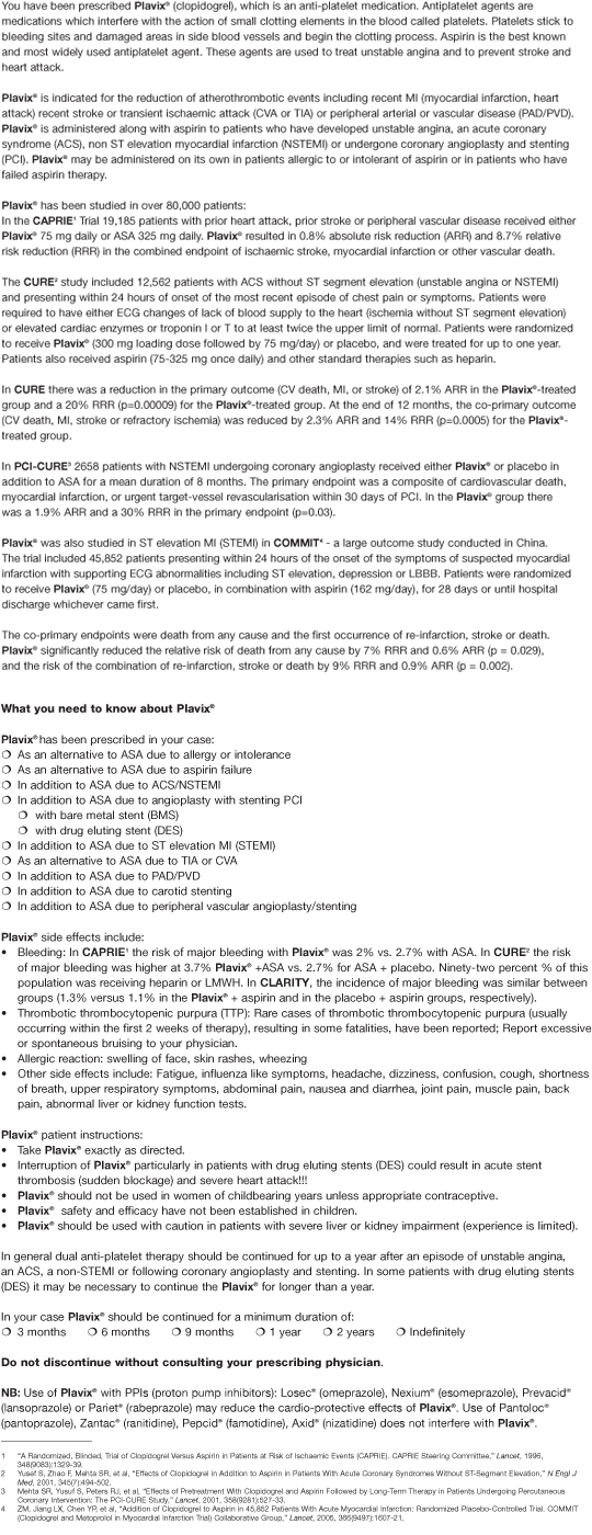Plavix® Information Sheet